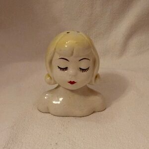 Vintage Stangl Blonde Woman Salt and Pepper Shaker Bust With Red Lips